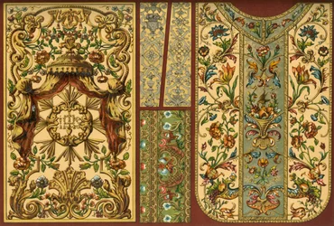Bordado, tapicería de cuero, orfebrería, siglos XVII, XVIII y XIX, 1898