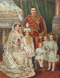 Emperador Carlos I de Austria, con su esposa Zita, el Príncipe Heredero Otto y los otros tres hijos, c.