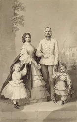 El emperador Francisco José I con la emperatriz Isabel y sus hijos ..., hacia 1860