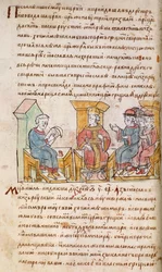 Emperador Juan I Tzimiskes reuniéndose con embajadores de Sviatoslav I de Kiev del Crónica de Radziwill