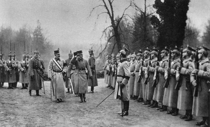 Emperador Carlos I de Austria visitando al Kaiser Guillermo II en el cuartel general del ejército, Primera Guerra Mundial