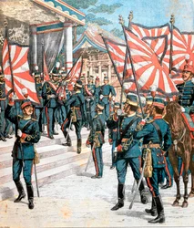 Emperador de Japón presentando colores a los regimientos japoneses, 1904