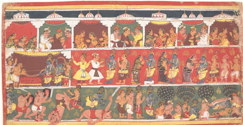 Encuentros en Mathura: Página de un Bhagavata Purana disperso, ca. 1700