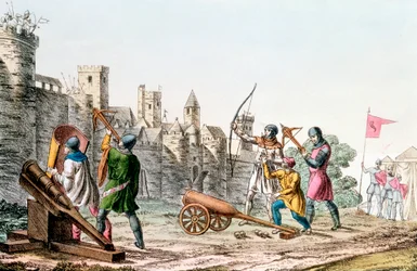 Tropas inglesas atacando una ciudad francesa, Guerra de los Cien Años, 1337-1453, c. 1830