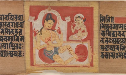 Bodhisattva de cuatro brazos entronizado, hoja de...Pancavimsatisahasrika Prajnaparamita...
