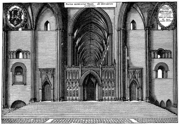 Entrada al coro de la antigua Catedral de San Pablo, Ciudad de Londres, 1892