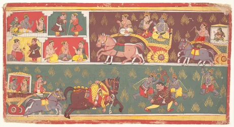 Episodios de la vida de Krishna: Folio de un Bhagavata Purana Historias Antiguas del Señor Vishnu, c. 1700