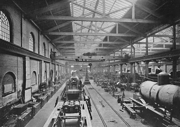 Taller de montaje, Obras del Ferrocarril del Noroeste de Londres, Crewe, c1896