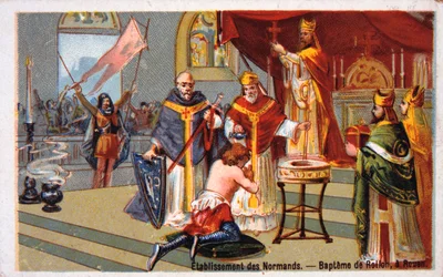 Establecimiento de los Normandos: Bautismo de Rollo en Rouen
