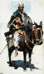 Guerra Etíope: retrato de Menelik II (1844-1913), emperador (negus) de Etiopía (1889-1913) fotografía coloreada del siglo XX
