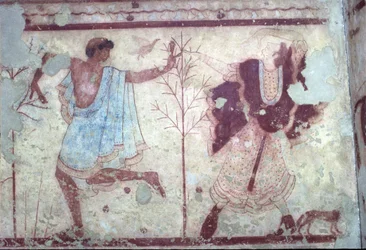 Etrusco, Tumba del Triclinio, escena de banquete, 470 a.C. Tarquinia, Italia.