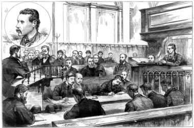 Examen de John F Egan en el tribunal de policía de Birmingham, el complot de dinamita, 1884
