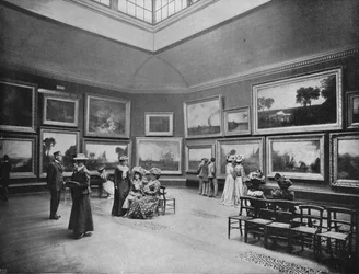 Exposición de pinturas de William Turner en la National Gallery, Londres, c. 1903