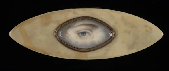 Miniatura de ojo en una caja elíptica de marfil, ca. 1800