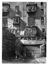 Fachada de una casa en la parte antigua de El Cairo, Egipto, c1890