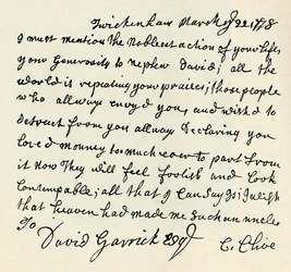 Facsímil de carta autógrafa de Kitty Clive