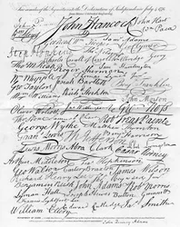 Facsímil de las firmas de la Declaración de Independencia, 4 de julio de 1776