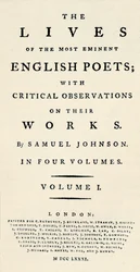 Facsímil de la portada reducida de Vidas de los poetas de Johnson - reeditado en forma separada