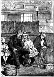 Familia en el servicio dominical en su banco privado, Londres, 1862