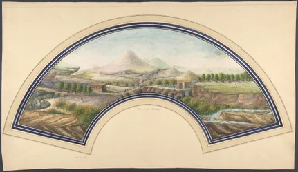 Diseño de abanico con el Monte Vesubio, siglo XIX