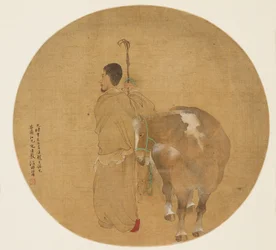 Pintura de Abanico - Caballo y Mozo de Cuadra, siglo XIX