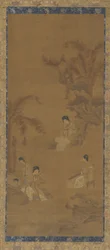 Músicas femeninas en un jardín bajo palmas de plátano, dinastía Ming, 1368-1644