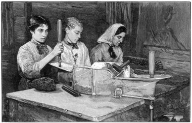 Llenando cartuchos con pólvora de dinamita en Isleten, cerca de Fluelen, Suiza, 1893