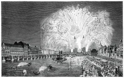 Fuegos artificiales en el puente, París, 1754, 1885