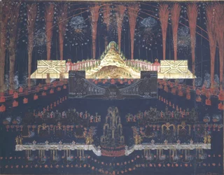 Fuegos artificiales e iluminación el 25 de abril de 1742 en Moscú, mediados del siglo XVIII
