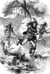 Huida de nativos americanos tras una masacre de colonos, siglo XVII c1880