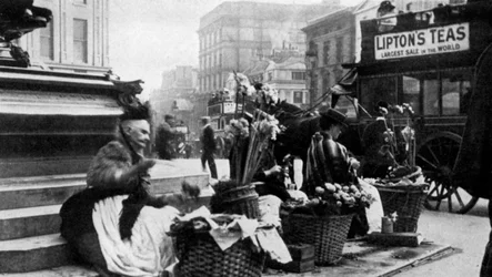 Vendedores de flores en Piccadilly Circus, Londres, 1901