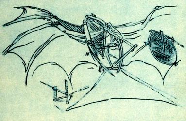 Máquina voladora diseñada por Leonardo da Vinci, c. 1485, 1932