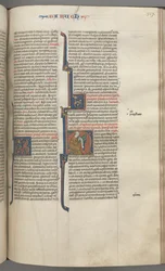 Fol. 317r, Baruch, inicial historiada H, Baruch sentado en un escritorio escribiendo en un pergamino, c. 1275-1300