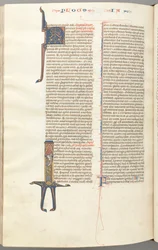 Fol. 476v, Santiago, inicial historiada I, Santiago de pie con un pergamino, c. 1275-1300