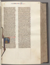 Fol. 86r, Jueces, inicial historiada R, Judá sentado con un libro hablando con Dios, c. 1275-1300