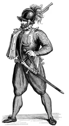 Soldado de infantería con un arcabuz, 1590