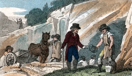Caza de fósiles en la cantera de tiza de Cherry Hinton, Cambridgeshire, 1822