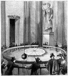Foucault usando su péndulo para demostrar la rotación de la Tierra, París, 1851