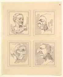 Cuatro Cabezas de Caricaturas de Leonardo da Vinci, de Dibujos de Wincelslaus Hollar, 1786