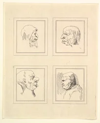 Cuatro cabezas de Caricaturas de Leonardo da Vinci, de dibujos de Wincelslaus Hollar, o..., 1786