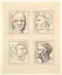 Cuatro cabezas de Caricaturas de Leonardo da Vinci, de dibujos de Wincelslaus Hollar, o..., 1786