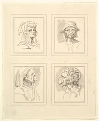 Cuatro Cabezas de Caricaturas de Leonardo da Vinci, de Dibujos de Wincelslaus Hollar