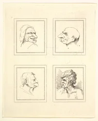 Cuatro Cabezas de Caricaturas de Leonardo da Vinci, de Dibujos de Wincelslaus Hollar, 1786