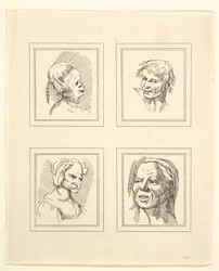 Cuatro cabezas de caricaturas de Leonardo da Vinci, de dibujos de Wincelslaus Hollar