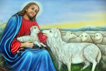 Misioneros franciscanos de la iglesia de María. Jesús, el buen pastor. Pintura. Ciudad Ho Chi Minh. Vietnam