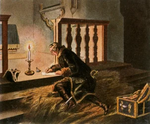 Federico II en la iglesia del pueblo en Elsnig después de la Batalla de Torgau, 3 de noviembre de 1760