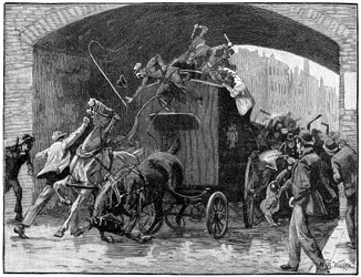 Liberación de los líderes de la conspiración feniana de un furgón policial, Hyde Street, Mánchester, 1867