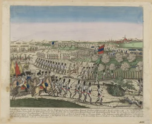 Tropas francesas y rusas en la colina de Zürichberg en la Primera Batalla de Zúrich, c. 1810