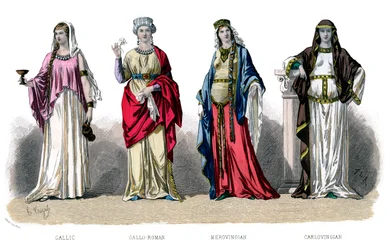 Traje francés: Galo, Galo Romano, Merovingio, Carolingio, 1882