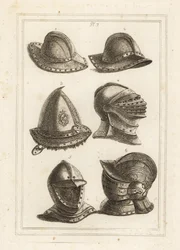 Casco de olla de hierro francés, casco de acero grabado del siglo XVI, casco grande brillante, casco abierto, casco ornamentado con visera